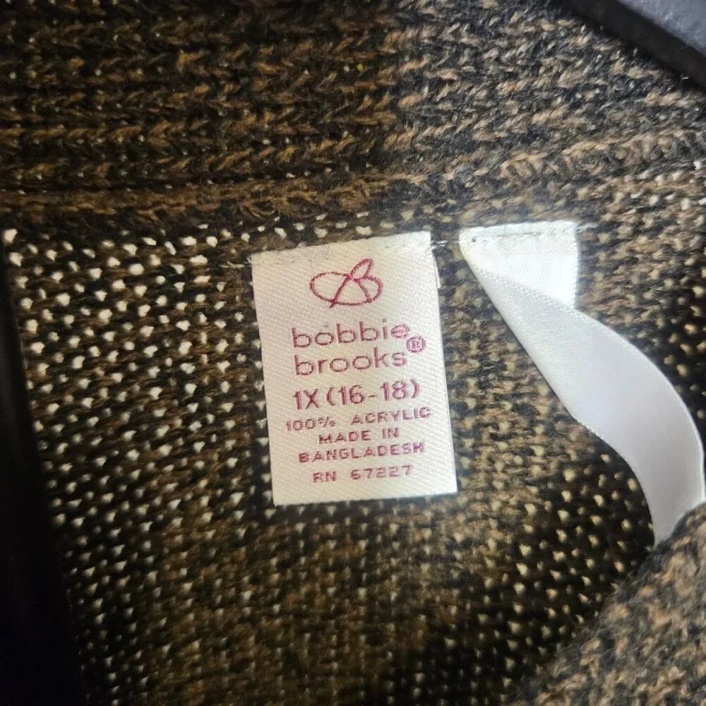 Bobbie Brooks Womens Sweater Vest 1X Brown‎ Knit Button Front Plus Sz Cozy Layer